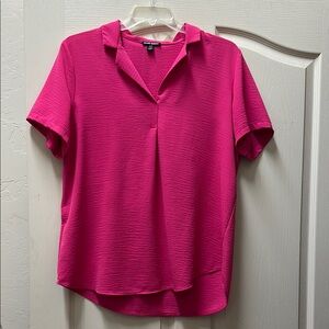 Pink Relaxed Button Down Polo Shirt with Cuffed Sleeves